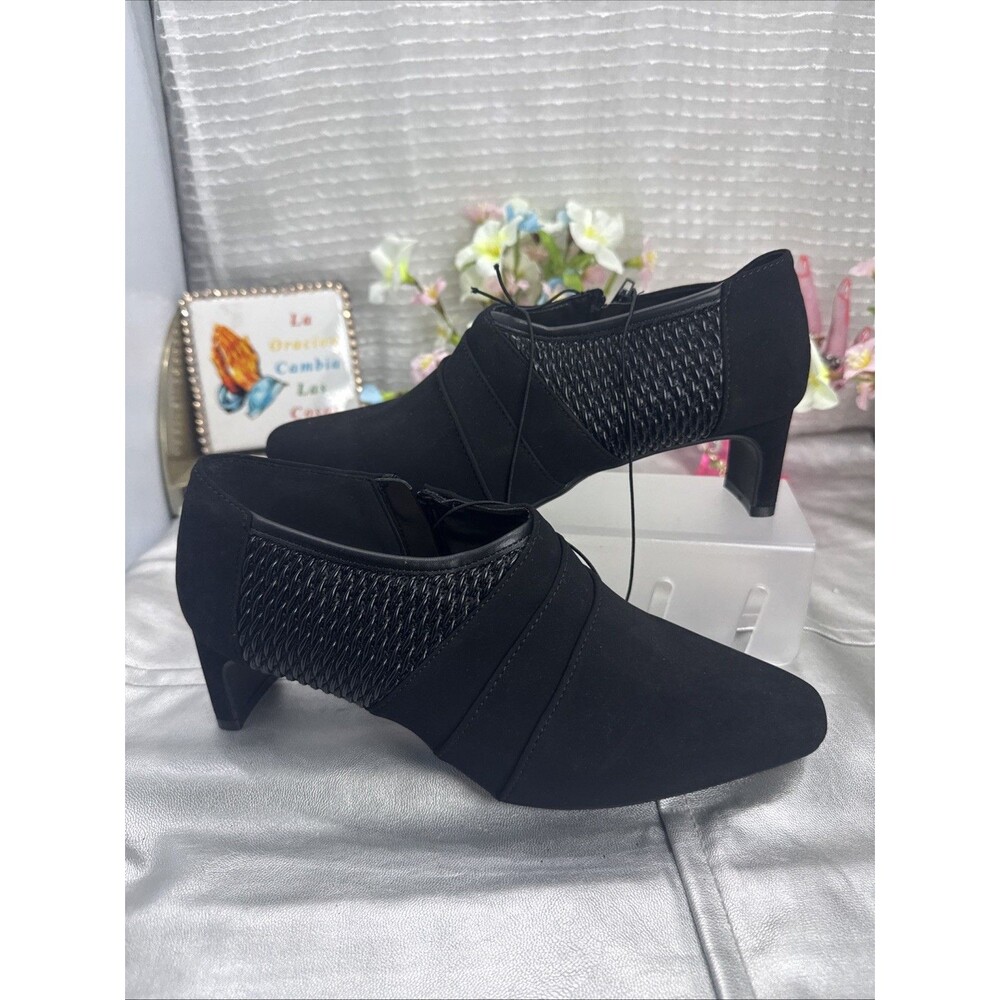 (A) Andiamo Womens Black Heeled Ankle Booties Size 6,7&8.5 M,Woven Detail Dress